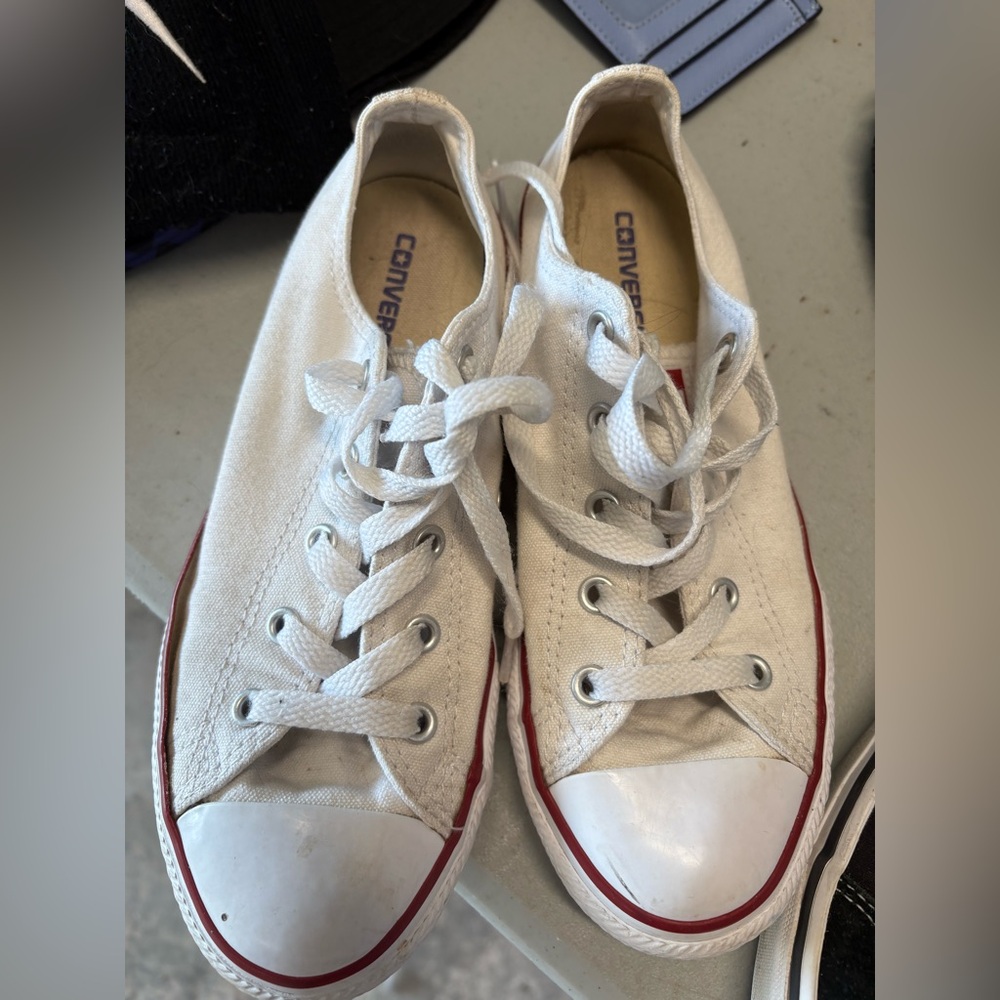Converse Off-White Canvas Shoes with Red Trim